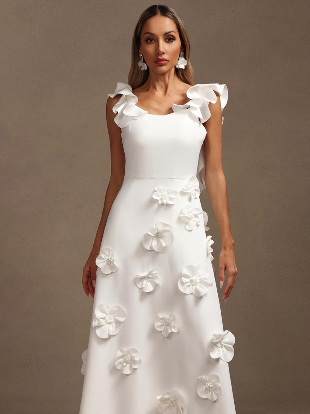 NWT Ansel White 3D Flower Ruffle Strap Dress Boutique Size Medium - Picture 4 of 8